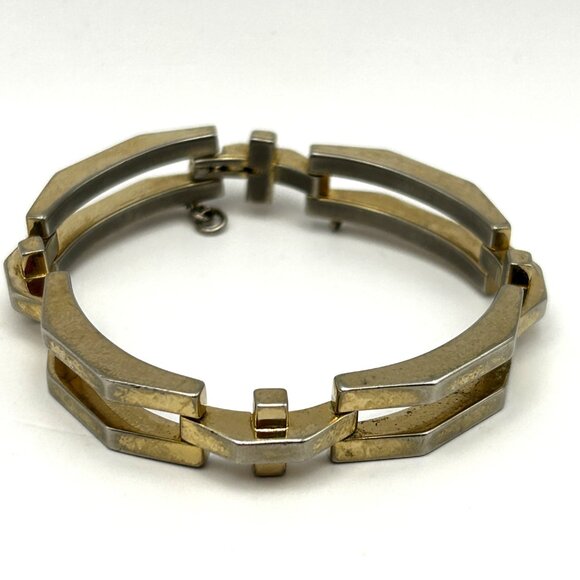 Vintage Geometric Link Bracelet Gold Tone Modernist Retro 7.5in - Picture 13 of 14